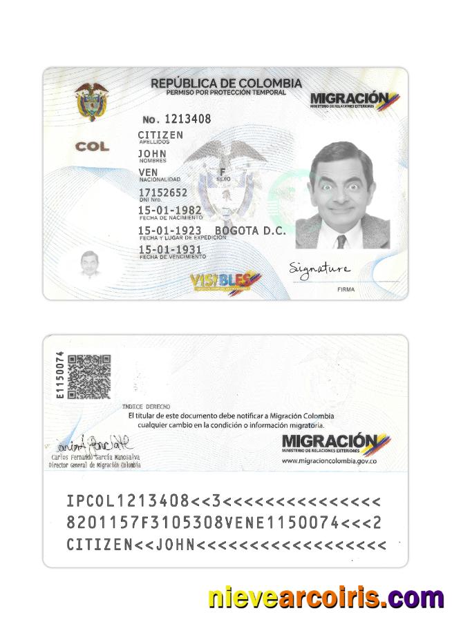 Colombia temporary protection leave card